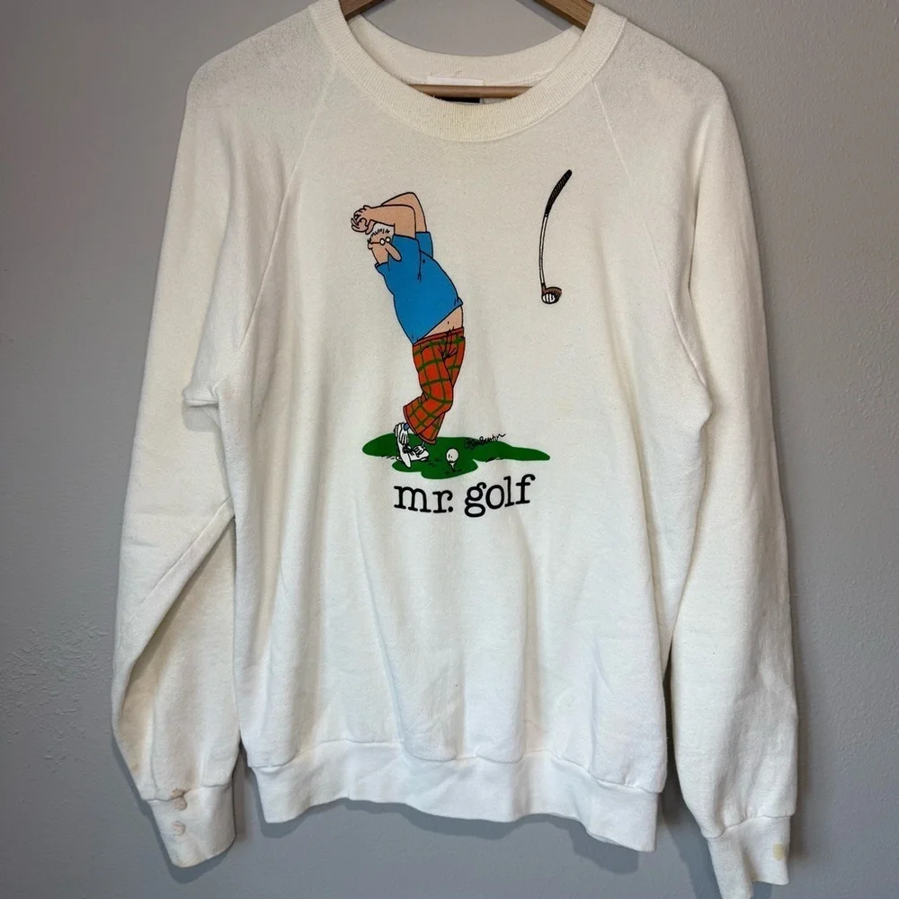 Screen Stars White 'Mr. Golf' Crewneck Sweater